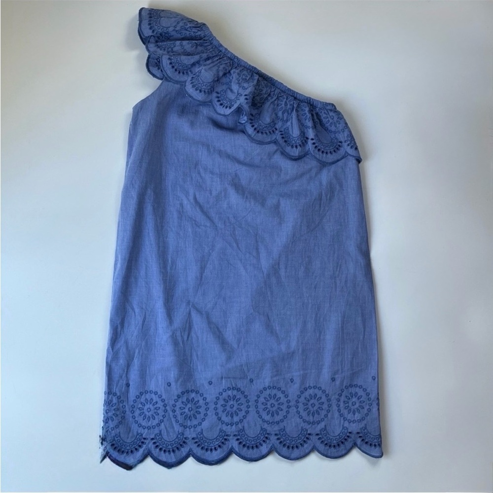 NWT Vineyard Vines Blue Eyelet One Shoulder Dress Cotton Coastal Summer XS - Picture 2 of 8